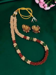 Navrabeads Meenakshi Multicolour Enamel Pendant with Pearl & Agate Loraels Necklace