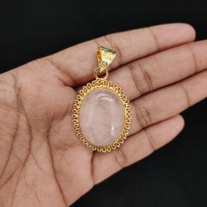 Navrabeads Premium Quality Natural Gemstone Rose Quartz Pendant for Women