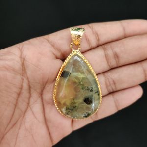 Navrabeads Premium Quality Natural Gemstone Prehnite Pendant for Women