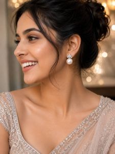 Navrabeads 8mm Pearl Stud Earrings with CZ Stones | Elegant Classic Pearl & Cubic Zirconia Fashion Earrings for Party, Wedding & Daily Wear