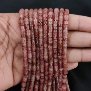 Navrabeads Strawberry Quartz Gemstone Rondelle Beads 2x4mm | 15 Inches Strand | Approx. 155–157 Beads | Natural Gemstone Beads for Jewellery Making