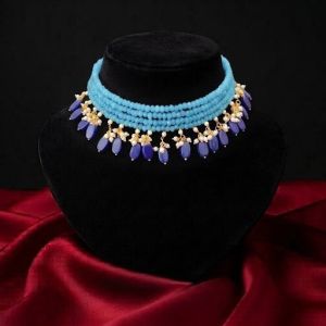 Navrabeads Agate & Glass Flat Oval Bead Loreal Choker | 10 Inches | Gold Finish