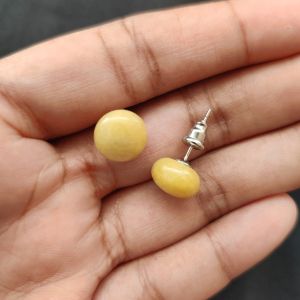 Navrabeads Yellow Jade Gemstone Stud Earrings for Women & Girls