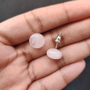Navrabeads Rose Quartz Gemstone Stud Earrings for Women & Girls