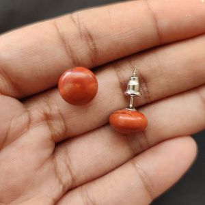 Navrabeads Red Jasper Gemstone Stud Earrings for Women & Girls