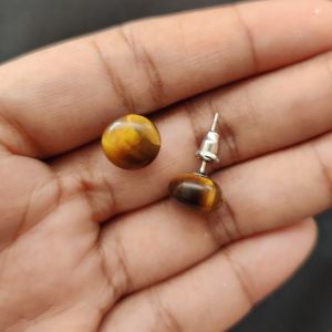 Navrabeads Tiger Eye Gemstone Stud Earrings for Women & Girls