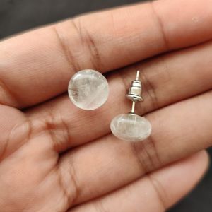 Navrabeads Clear Quartz Gemstone Stud Earrings for Women & Girls