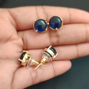Navrabeads AD Round Earrings Navy Blue | Elegant Stud Earrings for Women & Girls | 1 Pair