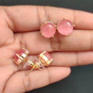 Navrabeads AD Round Earrings Light Pink | Elegant Round Earrings for Women & Girls | 1 Pair