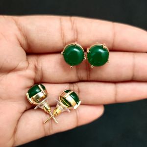 Navrabeads AD Round Earrings Dark Green | Elegant Round Earrings for Women & Girls | 1 Pair