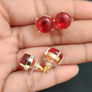 Navrabeads AD Round Earrings Red| Elegant Round Earrings for Women & Girls | 1 Pair