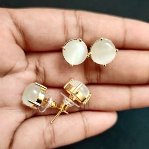 Navrabeads AD Round Earrings Half White| Elegant Round Earrings for Women & Girls | 1 Pair