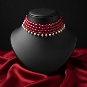 Navrabeads 3 Layer Quartz with Swarovski Replica Pearl Choker | 9 Inches | Gold Rope Finish