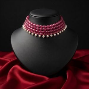 Navrabeads 3 Layer Quartz with Swarovski Replica Pearl Choker | 9 Inches | Gold Rope Finish