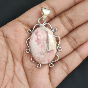 Navrabeads Premium Quality Natural Gemstone Rhodochrosite Pendant for Women | Silver Finish