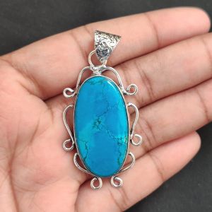 Navrabeads Premium Quality Natural Gemstone Turquoise Pendant for Women | Silver Finish