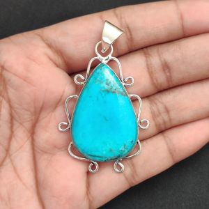 Navrabeads Premium Quality Natural Gemstone Turquoise Pendant for Women | Silver Finish