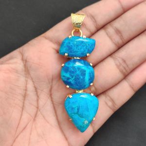 Navrabeads Premium Quality Natural 3 Step Gemstone Pendant Gold Finish with Anti-Tarnish Free Gold Polish for Women