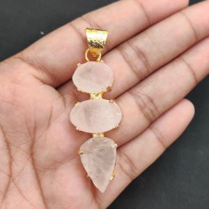 Navrabeads Premium Quality Natural 3 Step Gemstone Pendant Gold Finish with Anti-Tarnish Free Gold Polish for Women