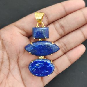 Navrabeads Premium Quality Natural 3 Step Gemstone Pendant Gold Finish with Anti-Tarnish Free Gold Polish for Women