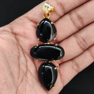 Navrabeads Premium Quality Natural 3 Step Gemstone Pendant Gold Finish with Anti-Tarnish Free Gold Polish for Women