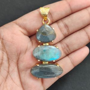Navrabeads Premium Quality Natural 3 Step Gemstone Pendant Gold Finish with Anti-Tarnish Free Gold Polish for Women