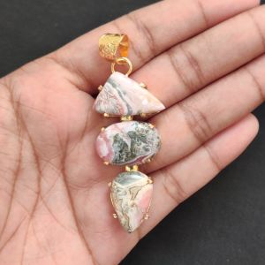 Navrabeads Premium Quality Natural 3 Step Gemstone Pendant Gold Finish with Anti-Tarnish Free Gold Polish for Women