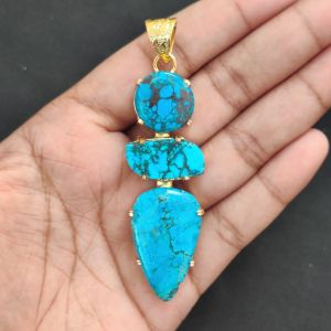 Navrabeads Premium Quality Natural 3 Step Gemstone Pendant Gold Finish with Anti-Tarnish Free Gold Polish for Women