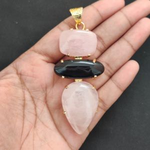 Navrabeads Premium Quality Natural 3 Step Gemstone Pendant Gold Finish with Anti-Tarnish Free Gold Polish for Women