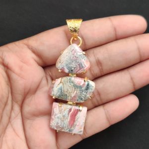 Navrabeads Premium Quality Natural 3 Step Gemstone Pendant Gold Finish with Anti-Tarnish Free Gold Polish for Women