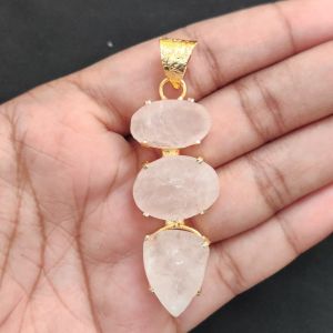 Navrabeads Premium Quality Natural 3 Step Gemstone Pendant Gold Finish with Anti-Tarnish Free Gold Polish for Women