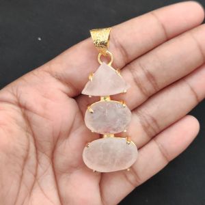 Navrabeads Premium Quality Natural 3 Step Gemstone Pendant Gold Finish with Anti-Tarnish Free Gold Polish for Women
