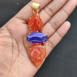 Navrabeads Premium Quality Natural 3 Step Gemstone Pendant Gold Finish with Anti-Tarnish Free Gold Polish for Women