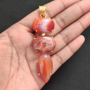 Navrabeads Premium Quality Natural 3 Step Gemstone Pendant Gold Finish with Anti-Tarnish Free Gold Polish for Women