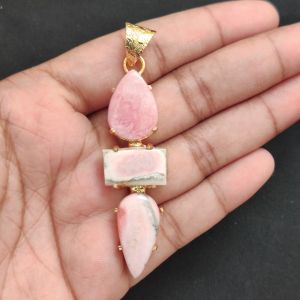 Navrabeads Premium Quality Natural 3 Step Gemstone Pendant Gold Finish with Anti-Tarnish Free Gold Polish for Women