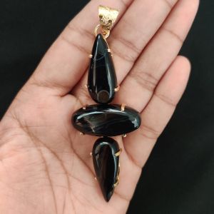 Navrabeads Premium Quality Natural 3 Step Gemstone Pendant Gold Finish with Anti-Tarnish Free Gold Polish for Women