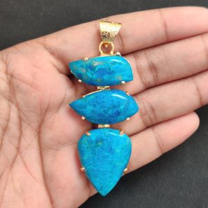 Navrabeads Premium Quality Natural 3 Step Gemstone Pendant Gold Finish with Anti-Tarnish Free Gold Polish for Women