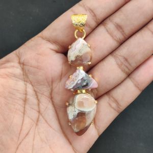 Navrabeads Premium Quality Natural 3 Step Gemstone Pendant Gold Finish with Anti-Tarnish Free Gold Polish for Women