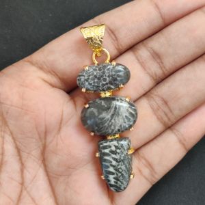 Navrabeads Premium Quality Natural 3 Step Gemstone Pendant Gold Finish with Anti-Tarnish Free Gold Polish for Women