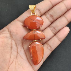 Navrabeads Premium Quality Natural 3 Step Gemstone Pendant Gold Finish with Anti-Tarnish Free Gold Polish for Women