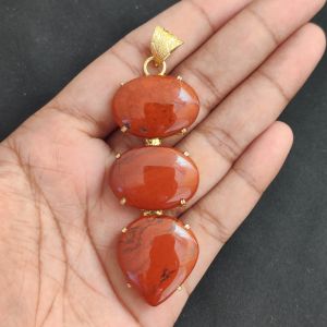 Navrabeads Premium Quality Natural 3 Step Gemstone Pendant Gold Finish with Anti-Tarnish Free Gold Polish for Women