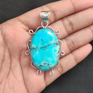 Navrabeads Premium Quality Natural Gemstone Turquoise Pendant for Women | Silver Finish