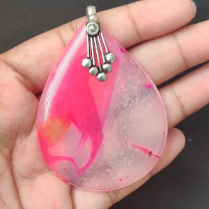 2.5" to 3" Natural Agate Slice Pendant, Silver Finish, sold by 1 Pc