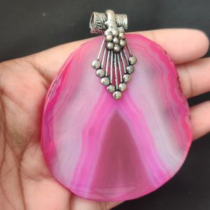 2.5" to 3" Natural Agate Slice Pendant, Silver Finish, sold by 1 Pc