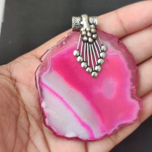 2.5" to 3" Natural Agate Slice Pendant, Silver Finish, sold by 1 Pc