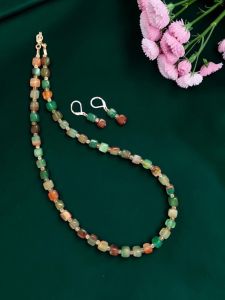 Navrabeads Square Agate Beads Necklace with Matching Earrings | 20 Inches | Elegant Traditional Jewellery for Women