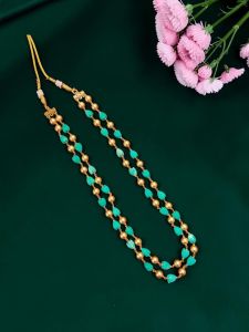 Navrabeads Tulip Necklace with Swarovski Pearl Green – 2 Layer Beaded Jewellery 20 Inch Elegant Pearl Necklace | Stylish Party, Festive & Wedding Wear for Women