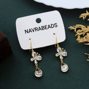 Navrabeads American Diamond Long Dangler Earrings | Elegant Statement Fashion Jewellery for Women & Girls