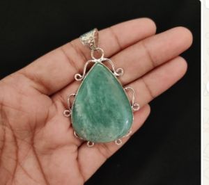 Navrabeads Premium Quality Natural Gemstone Amazonite Pendant for Women | Silver Finish