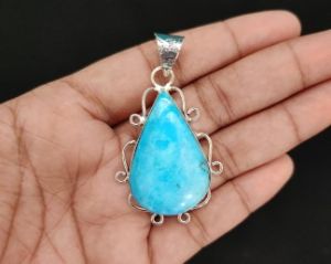 Navrabeads Premium Quality Natural Gemstone Turquoise Pendant for Women | Silver Finish